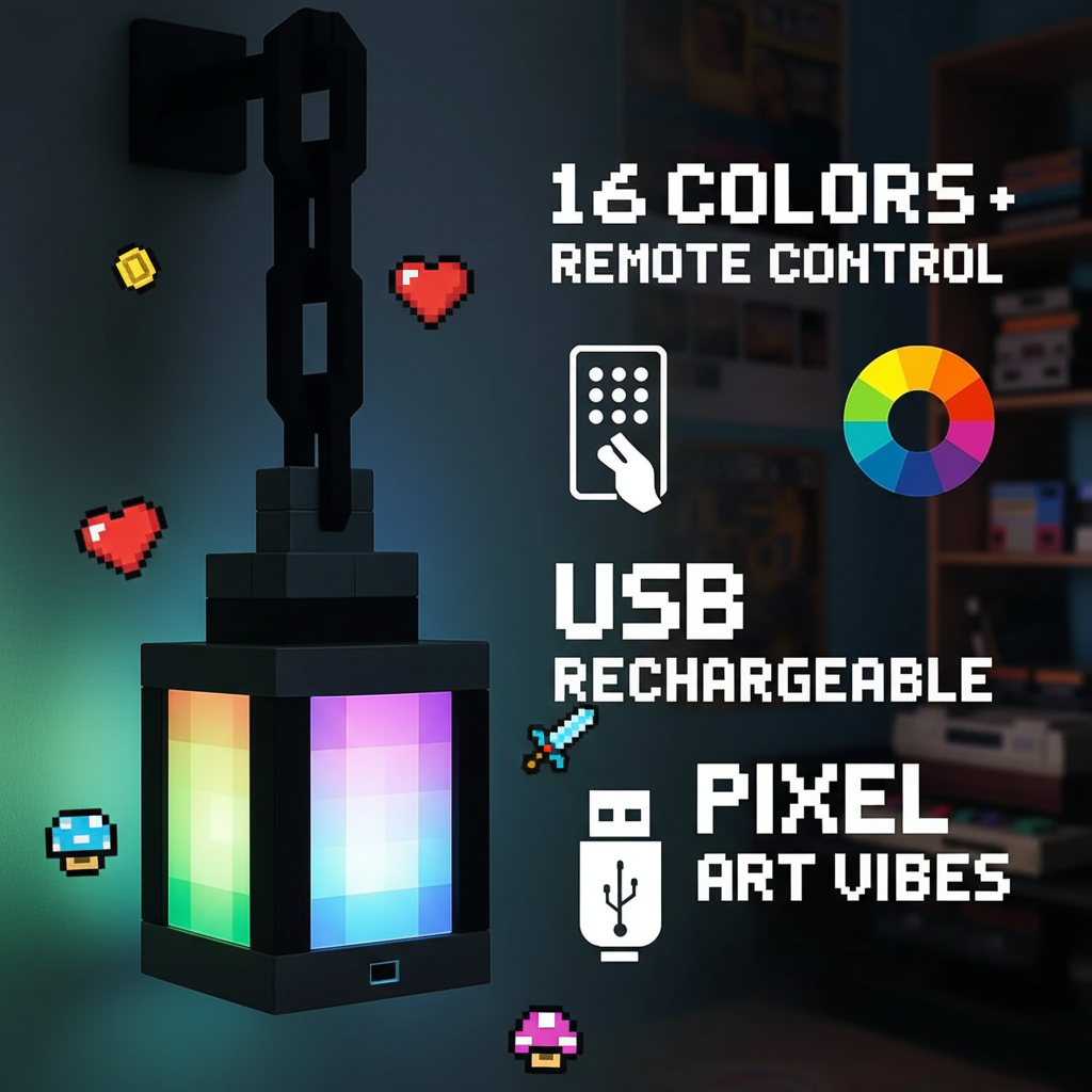 Lampe Pixel Rétro — Veilleuse Gaming Décorative 16 Couleurs